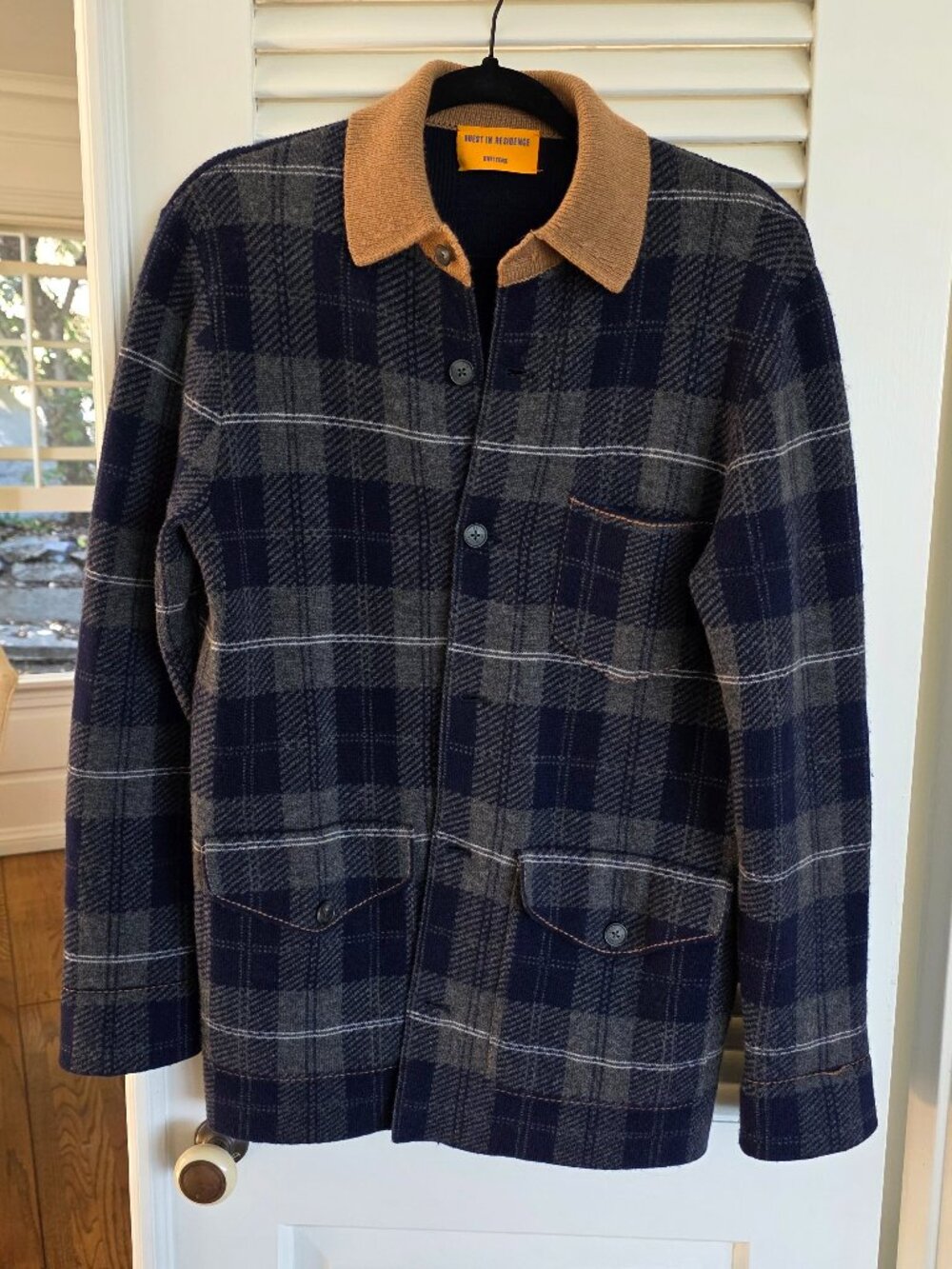 Guest in Residence Tartan Industry Jacket Cashmere Blend Blue Gray Camel Size S